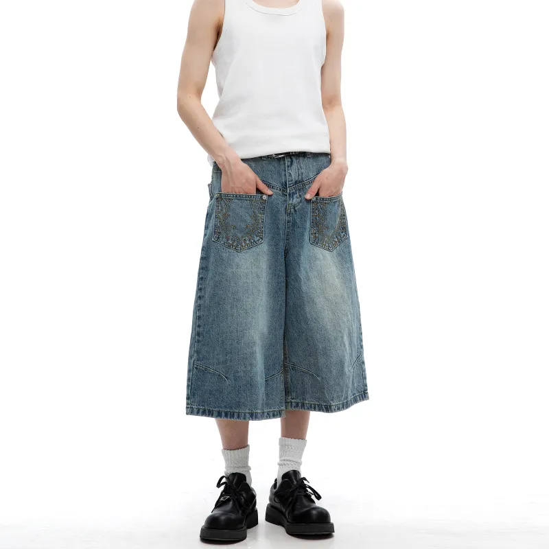 TIRED Denim Shorts Unisex Blue-3