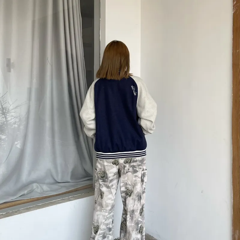 TIRED Baseball Jacket Unisex Navy Blue-2
