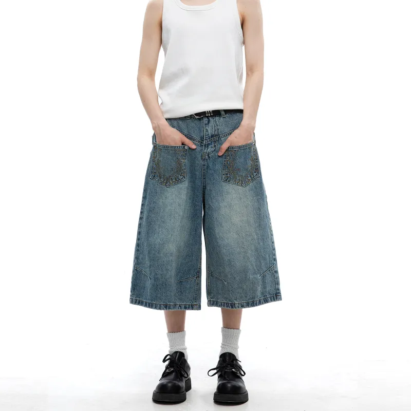 TIRED Denim Shorts Unisex Blue-2
