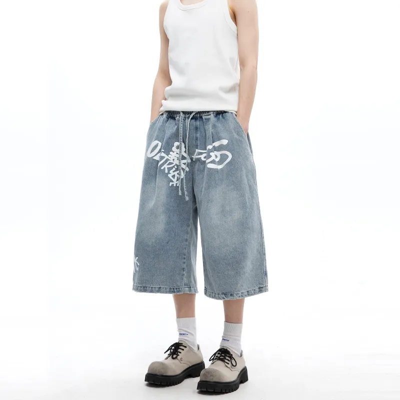 TIRED Denim Shorts Unisex Blue-3