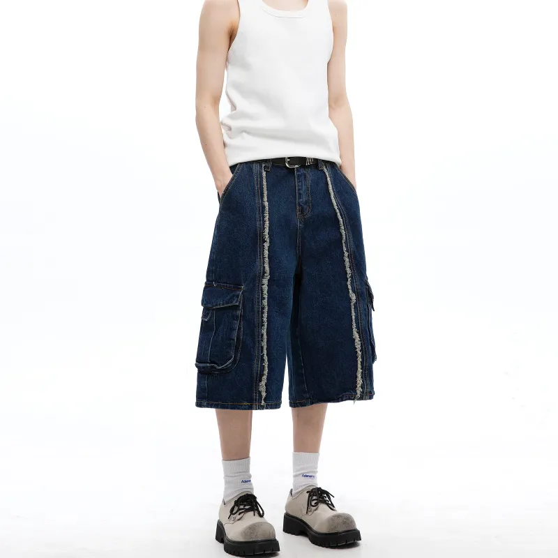 TIRED Denim Shorts Unisex Blue-5