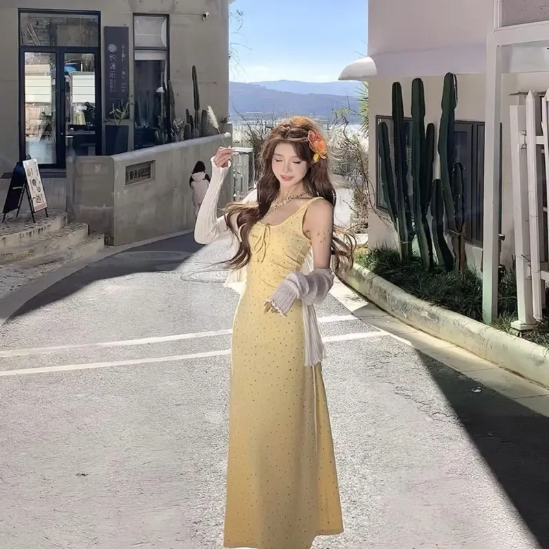 QYPRF Slip Dress Women's Yellow-6