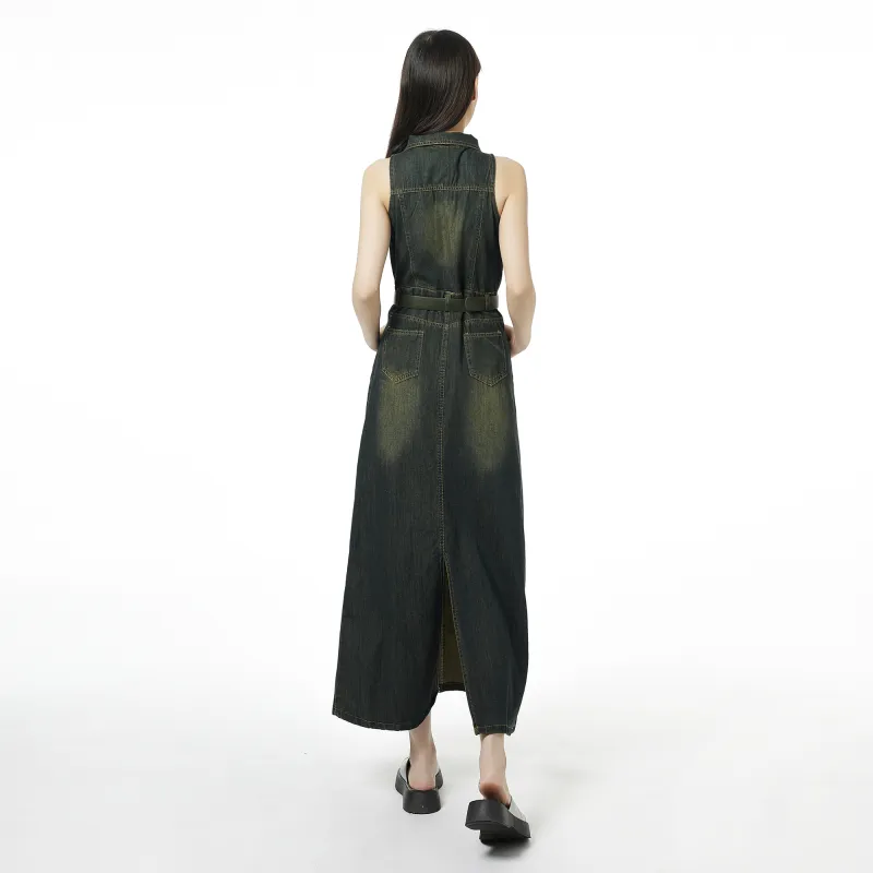 QYPRF Sleeveless Dresses Women's Vintage Blue-2