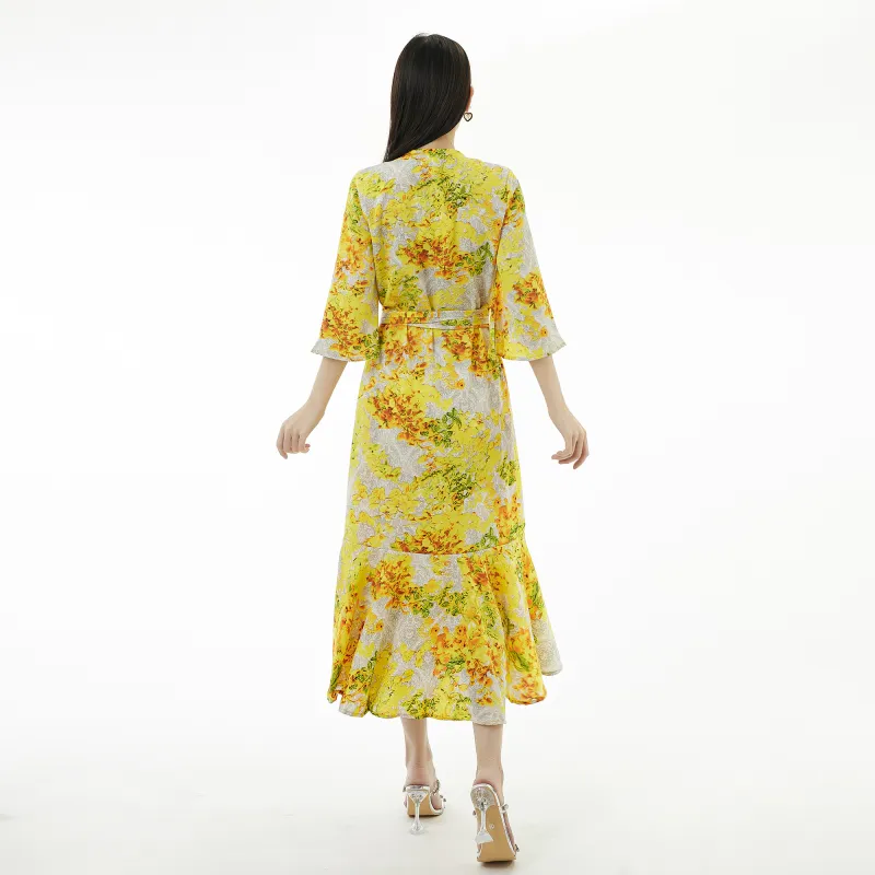 QYPRF Long Sleeved Dresses Women's Yellow-2
