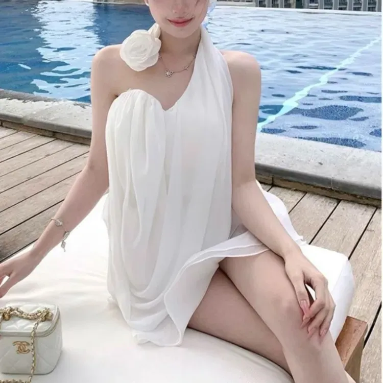 QYPRF Sleeveless Dresses Women's White Set-3