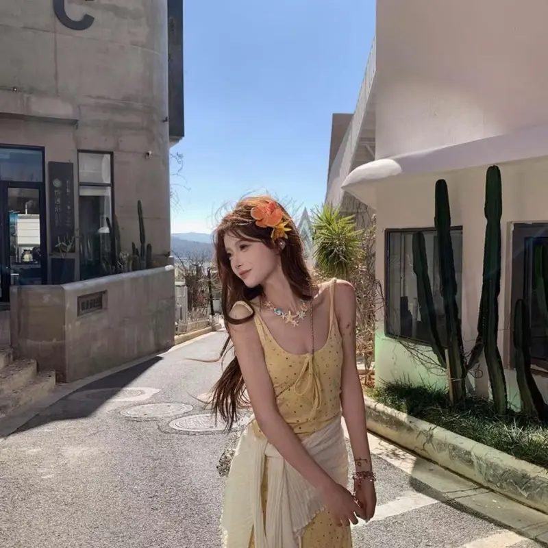 QYPRF Slip Dress Women's Yellow-5
