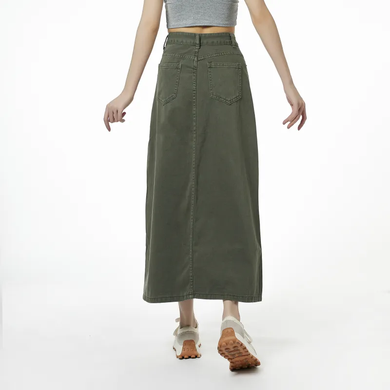 QYPRF Denim Long Skirts Women's Army Green-3