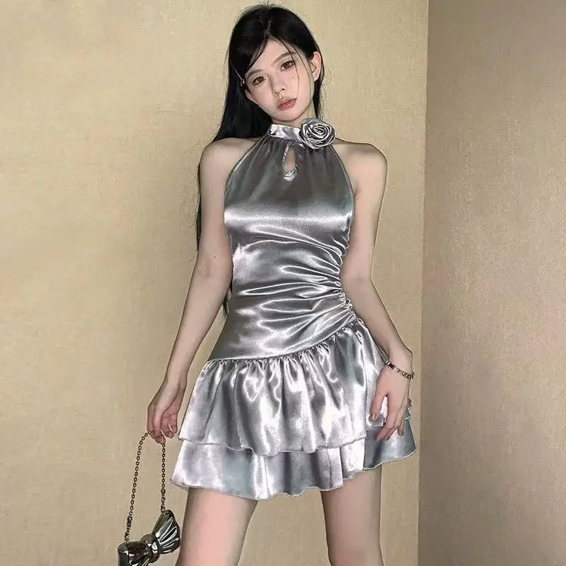 QYPRF Sleeveless Dress Women's Silver-3