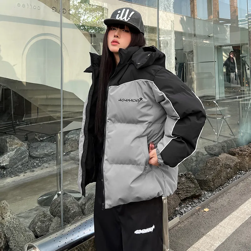 404MOB GANG Puffer Jacket Unisex Gray & Black-3