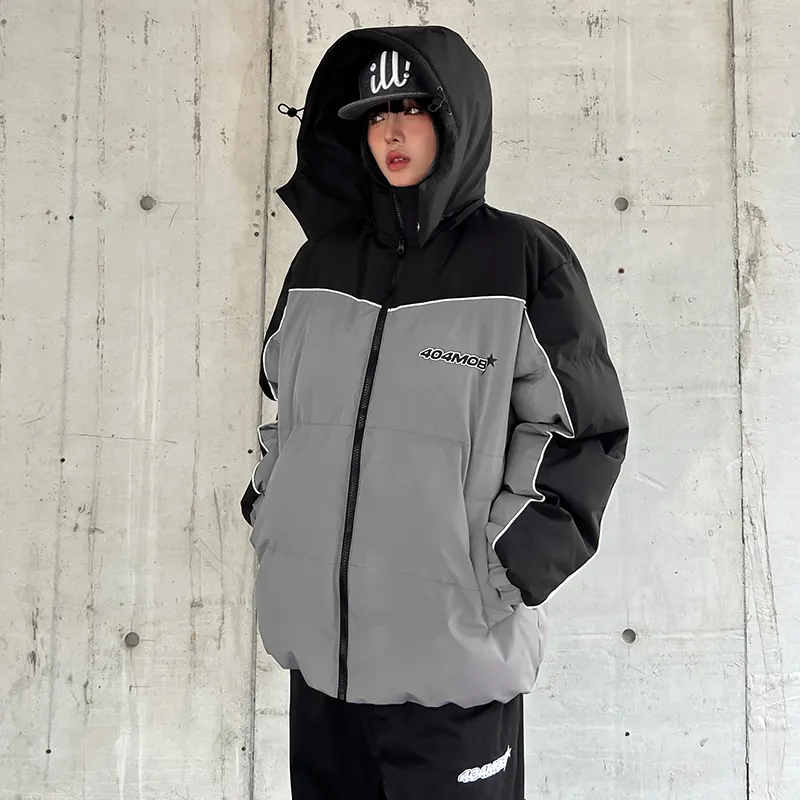 404MOB GANG Puffer Jacket Unisex Gray & Black-4