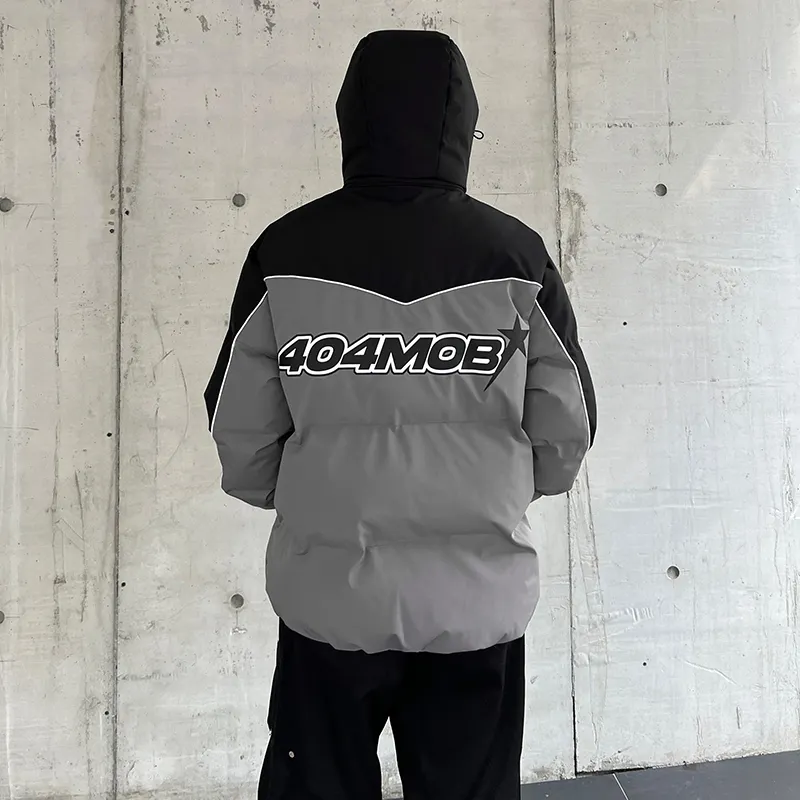 404MOB GANG Puffer Jacket Unisex Gray & Black-12