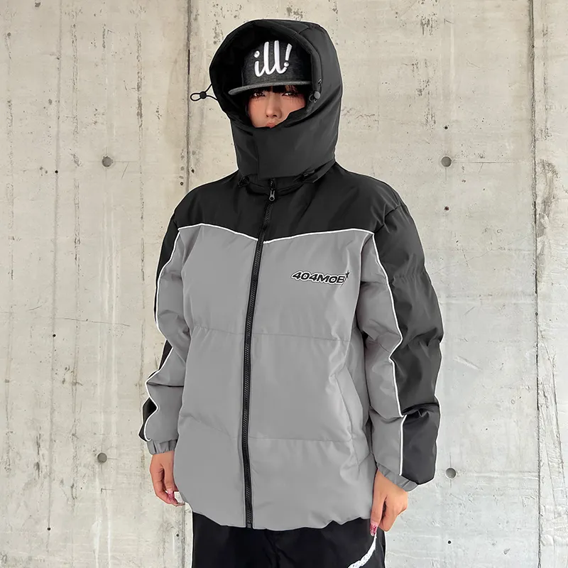 404MOB GANG Puffer Jacket Unisex Gray & Black-11