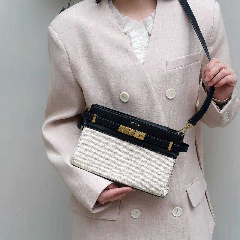 Mosiliri Canvas Shoulder Bag Women's Black Gold-1