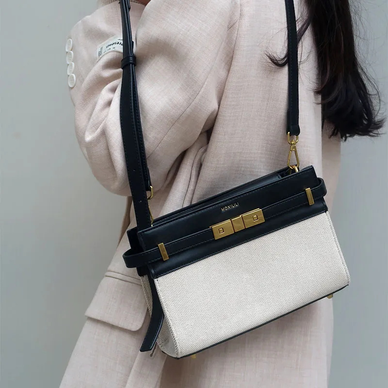 Mosiliri Canvas Shoulder Bag Women's Black Gold-3
