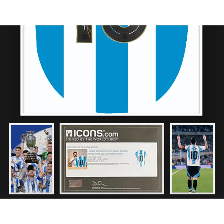 Three For Argentina Team Copa America Jersey Framed Outer Frame Approximately 65x85cm Icons Certificate Unisex-2
