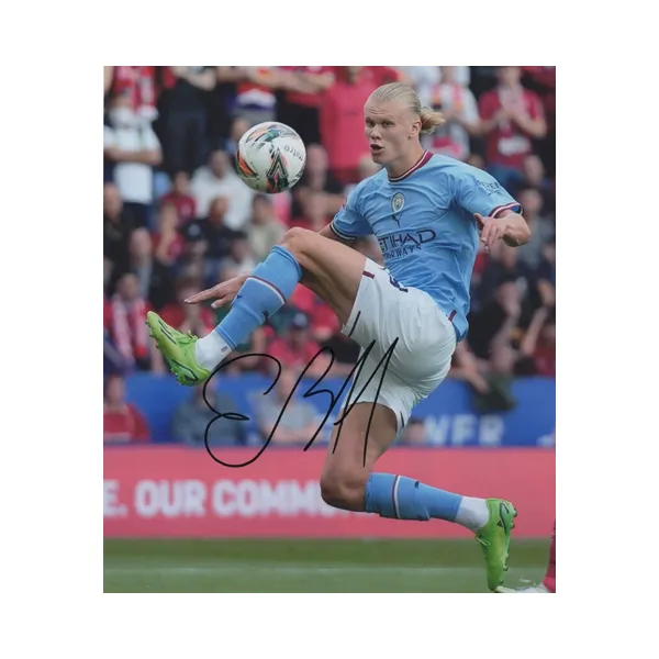 Three For 22-23 Manchester City Erling Haaland Signed Photo With Certificate Of Authenticity Framed-3