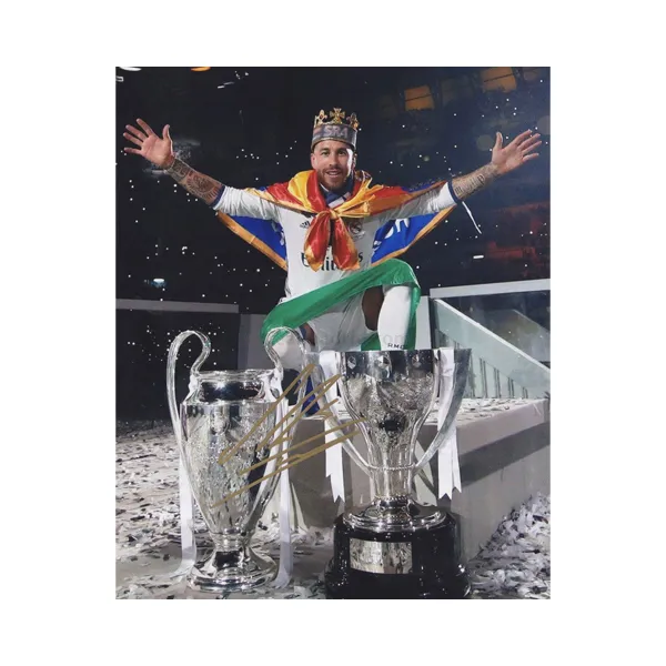 Three For 16-17 Real Madrid Team Ramos Signed Photo Piece Included SA Certificate Champions Trophy-4