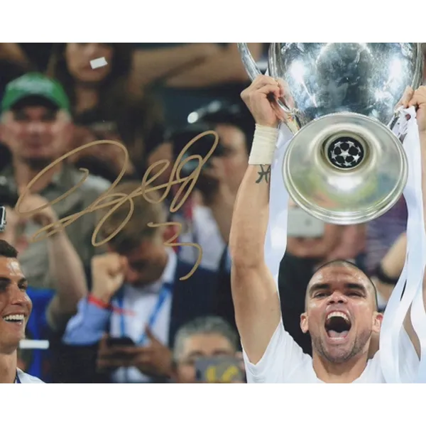 Three For Pepe Real Madrid Hand Signed Photo SA Certificate Framed-1