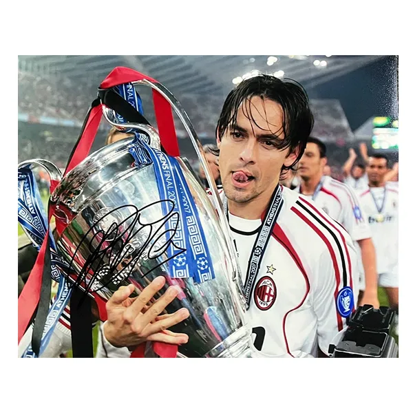 Three For AC Beige Blue Felipe Inzaghi 2007 Champions Hand-Signed Photo Framed Includes SA Certificate-2