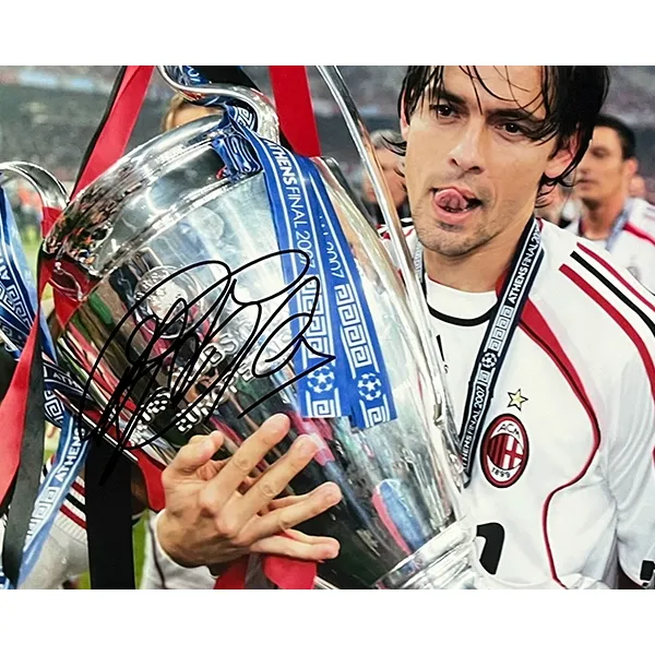 Three For AC Beige Blue Felipe Inzaghi 2007 Champions Hand-Signed Photo Framed Includes SA Certificate-3