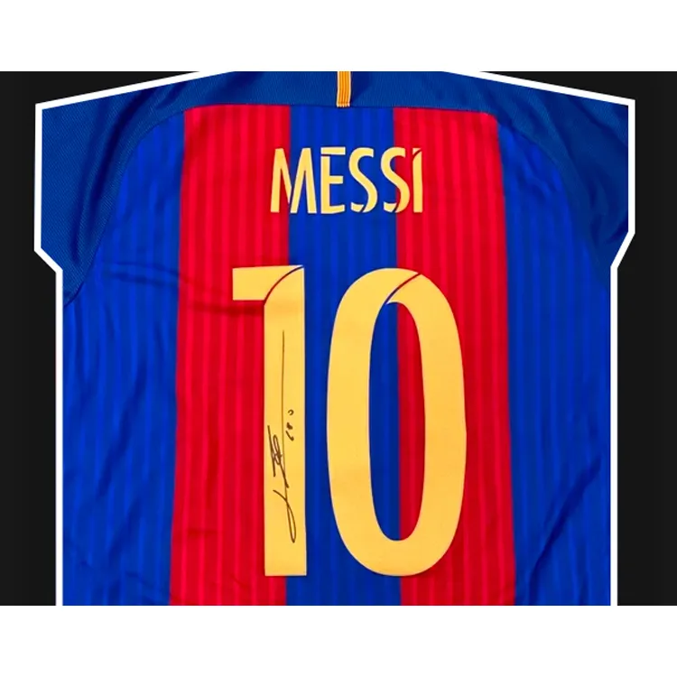 Three For 2016-17 Barcelona Team Jersey Icons Certificate Framed Outer Frame Approximately 65x85cm-1