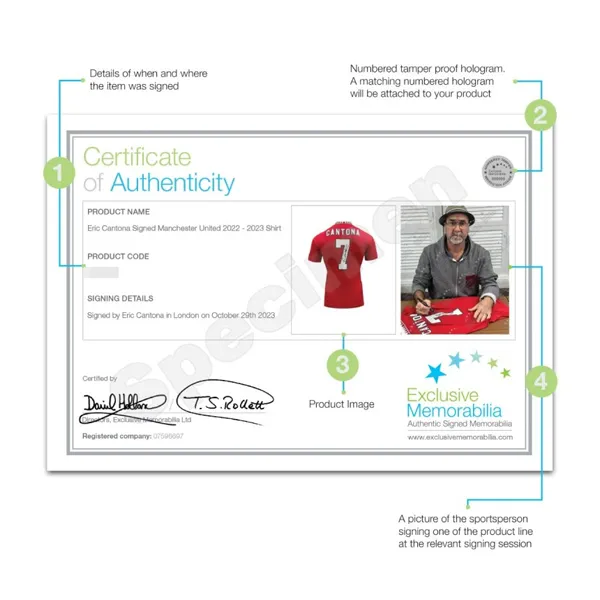 Three For Cantona Signed In Person Manchester United 2021-22 Season Jersey EM Certificate Framed And Mounted-7