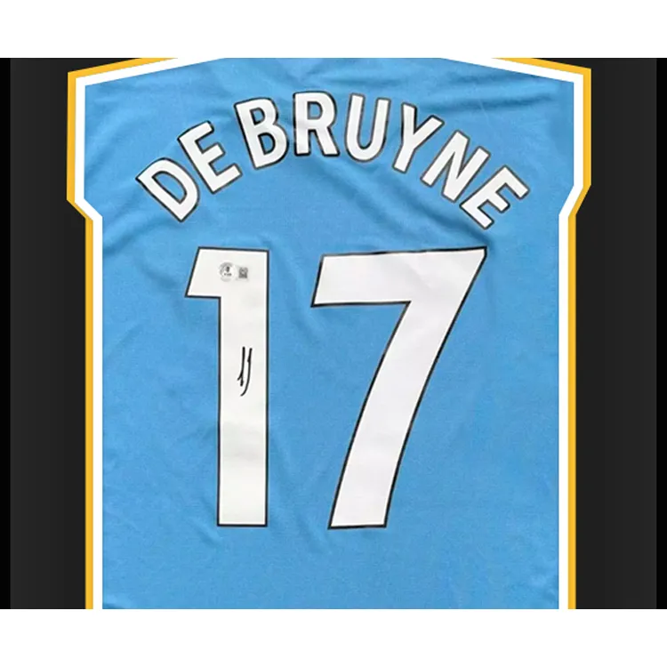Three For Manchester City Team Jersey Deluxe Mounting, Outer Frame Approx. 65x85cm, Beckett Official Certification-1