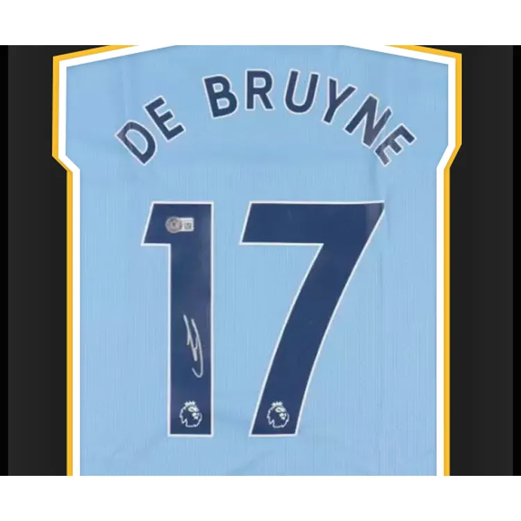 Three For Manchester City Team Jersey Deluxe Framing, Outer Frame Approx. 65x85cm, Beckett Official Certification-1