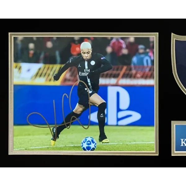 Three For Paris Saint-Germain Mbappé Signed Photo And Jersey Fabric Combination Framed With Certificate-2