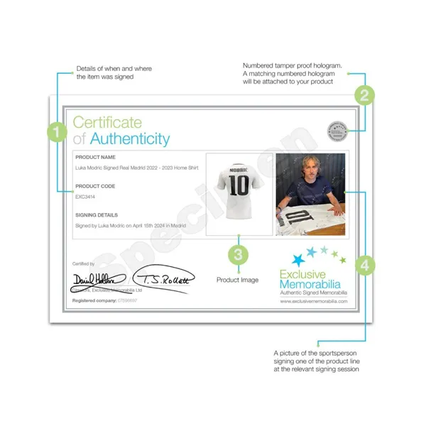 Three For Luka Modrić Autographed Signature Real Madrid 2022 23 Season Jersey EM Certificate Deluxe Framed-5