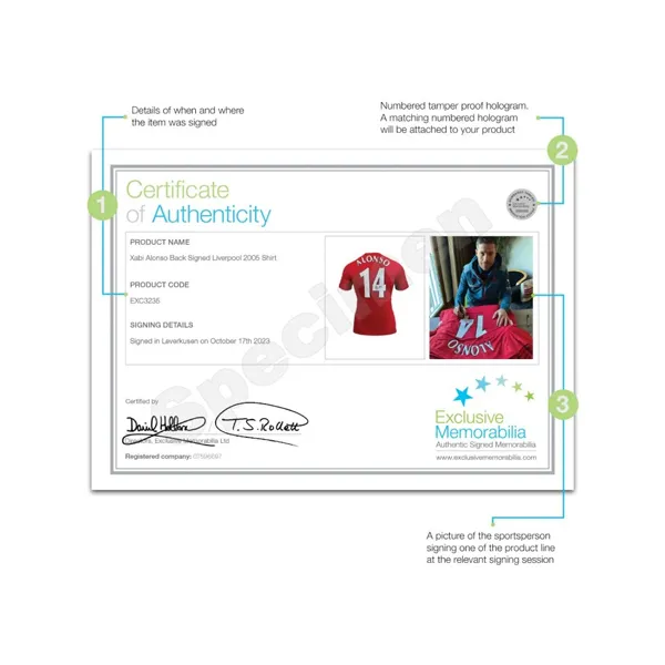 Three For Alonso, Autographed 2005 Liverpool Team Jersey EM Certificate, Professionally Framed-6