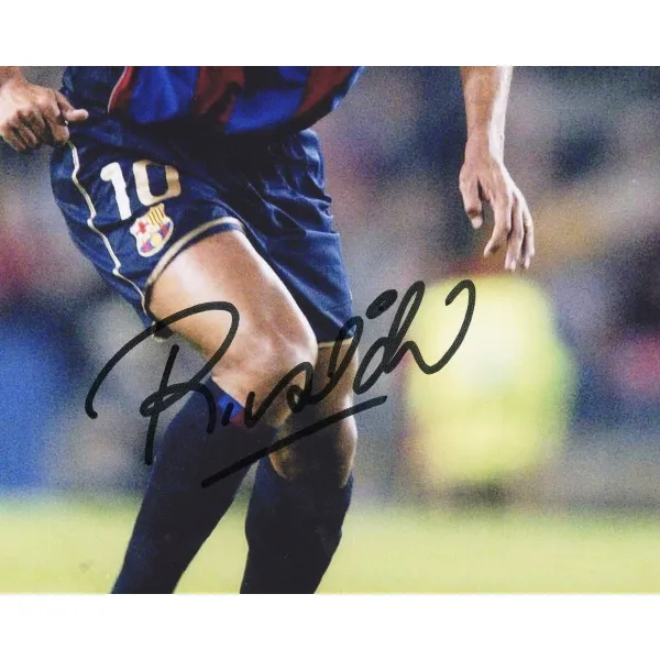 Three For During His Time At Barça, Rivaldo, Autographed Photo With Certificate, Framed-3