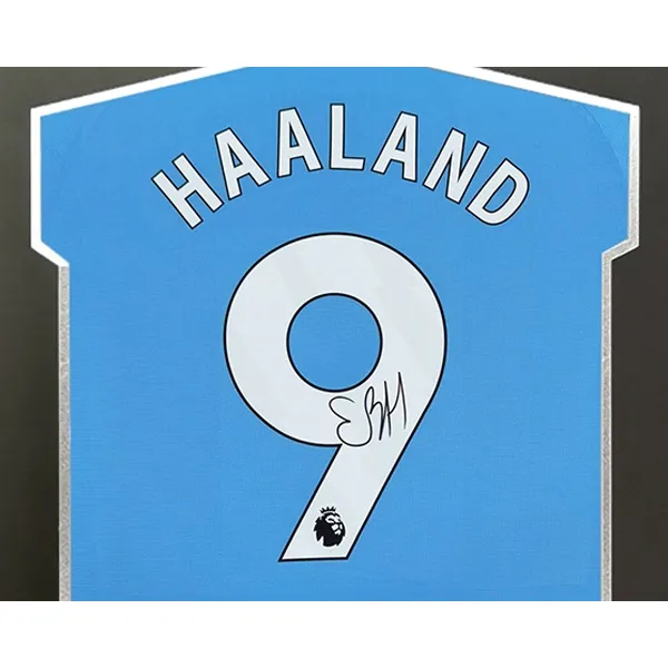 Three For Haaland Manchester City Signed Soccer Apparel Jersey Manchester City Framed With SA Certificate-4
