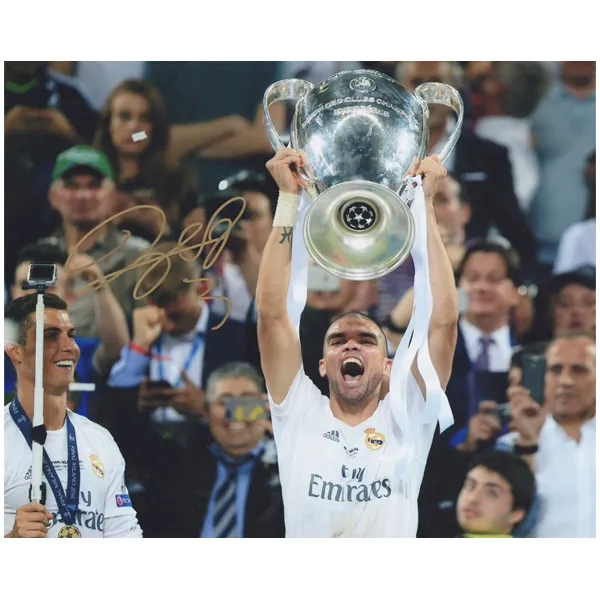 Three For Pepe Real Madrid Hand Signed Photo SA Certificate Framed-3