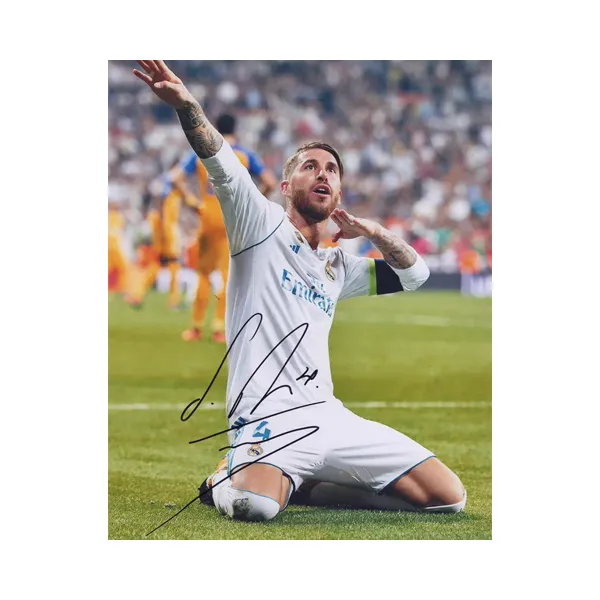 Three For Real Madrid Team Ramos Water God Signed Photo With SA Certificate Framed-2