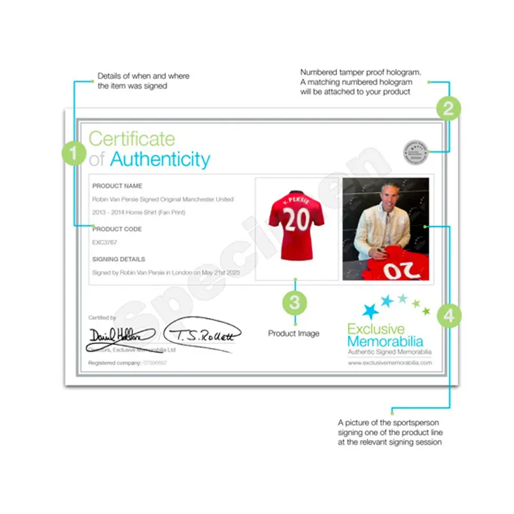 Three For 2013 14 Manchester United Team Jersey EM Certificate, Deluxe Mounting, Outer Frame Approx. 65x85cm Unisex-4