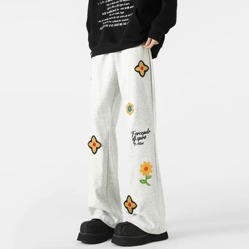 NOOING Casual Pants Unisex White Gray-2
