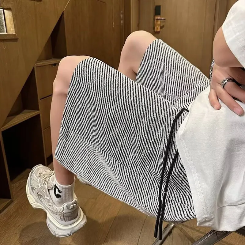 NOOING Casual Shorts Unisex Black White-2