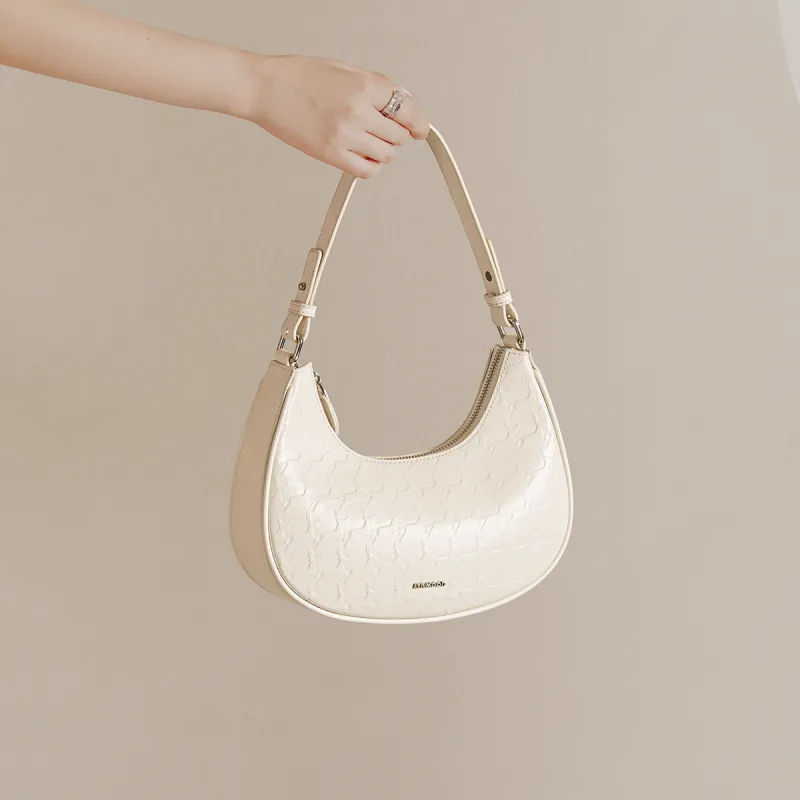 Miao Di Cow Leather Handbag, Shoulder Bag, Crossbody Bag Regular Women's Milkshake White-1