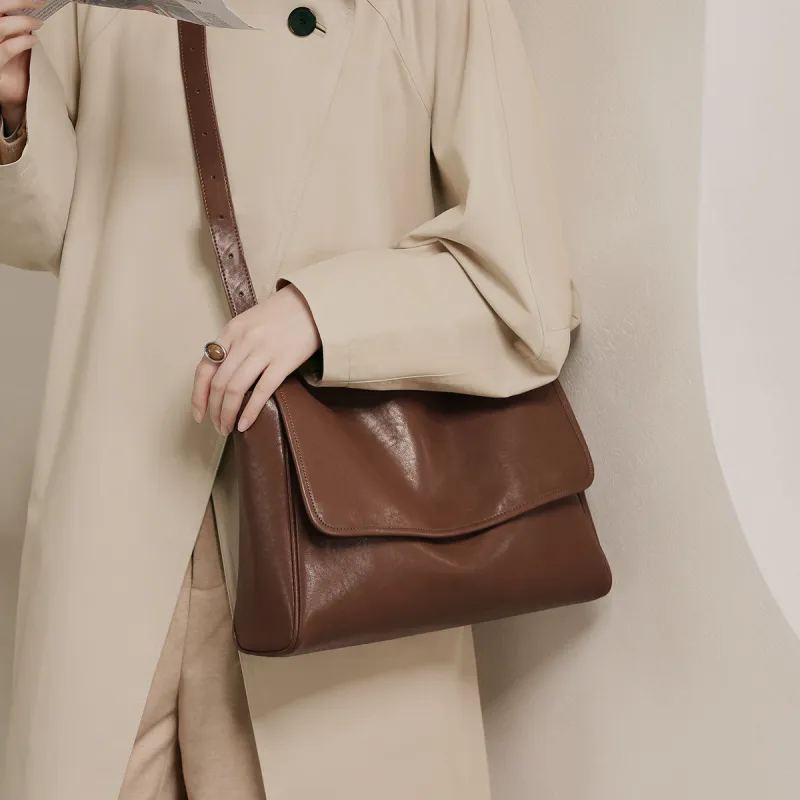 Miao Di Vegetable Tanned Top Grain Cow Leather Shoulder Bag Crossbody Bag Regular Women's Vintage Brown-2