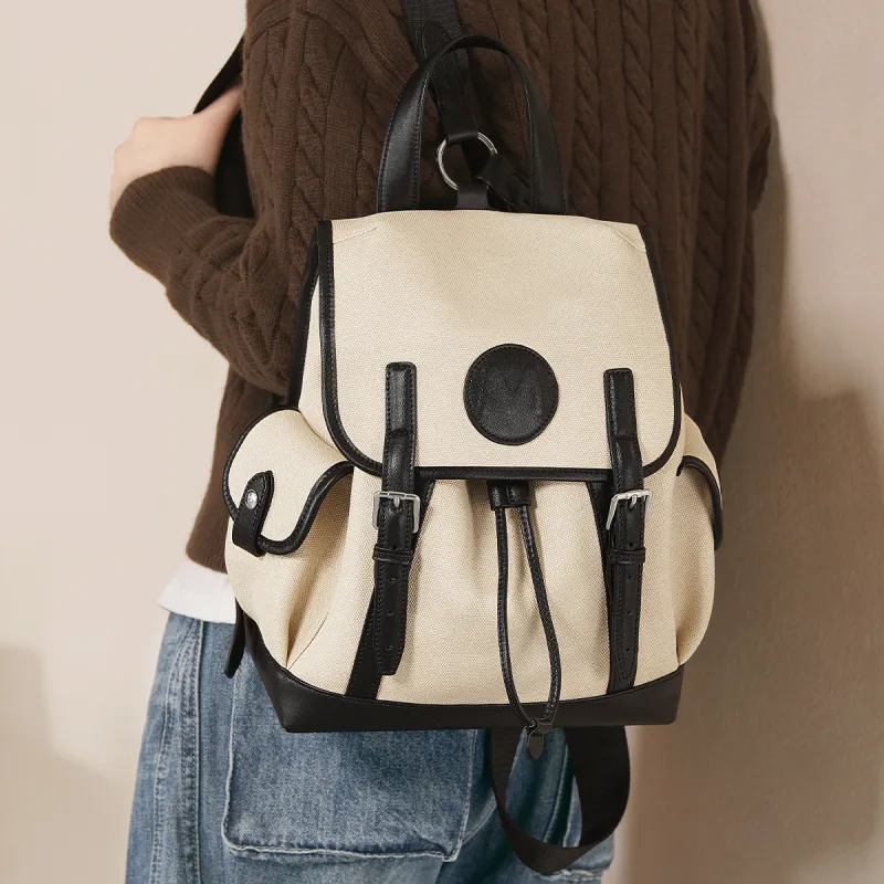 Miao Di Water Repellent PU Leather Drawstring Backpack Regular Women's Mist White-7