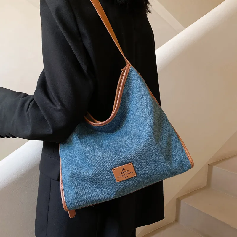 Miao Di Fabric Shoulder Bag, Crossbody Bag Regular Women's Denim Blue-1