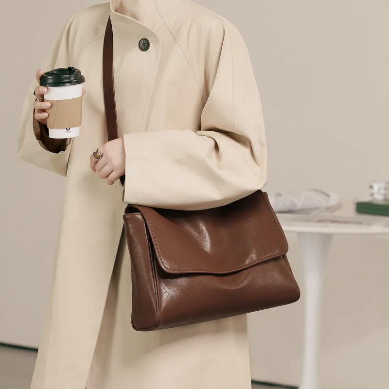 Miao Di Vegetable Tanned Top Grain Cow Leather Shoulder Bag Crossbody Bag Regular Women's Vintage Brown-3