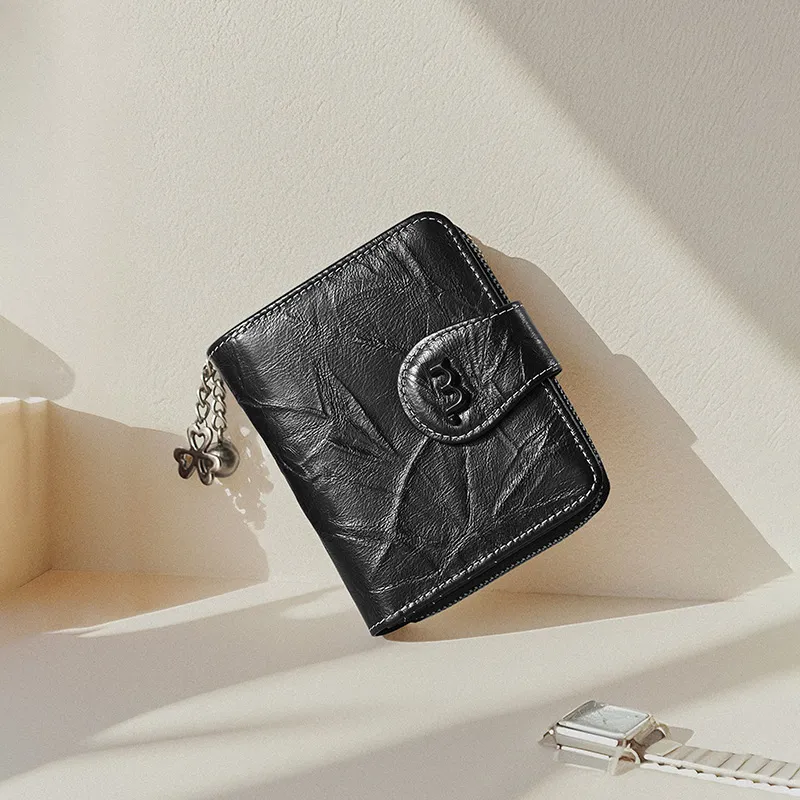Miao Di Cow Leather Coin Purse Women's Obsidian Black-3
