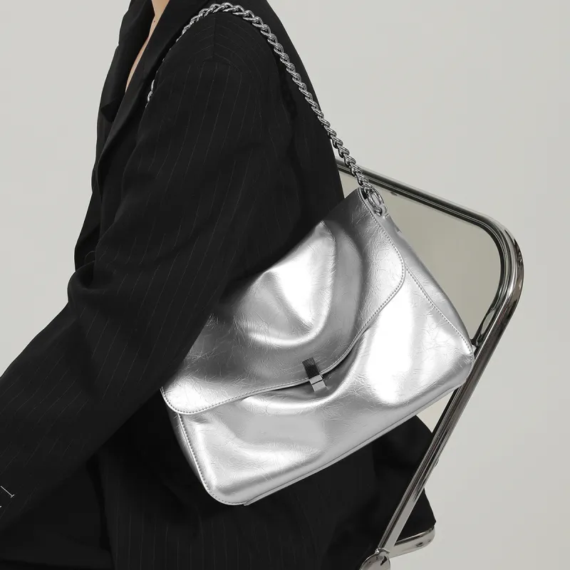 Miao Di Cow Leather Portable One Shoulder Crossbody Bag Regular Women's Starlight White/Moonlight Silver-1