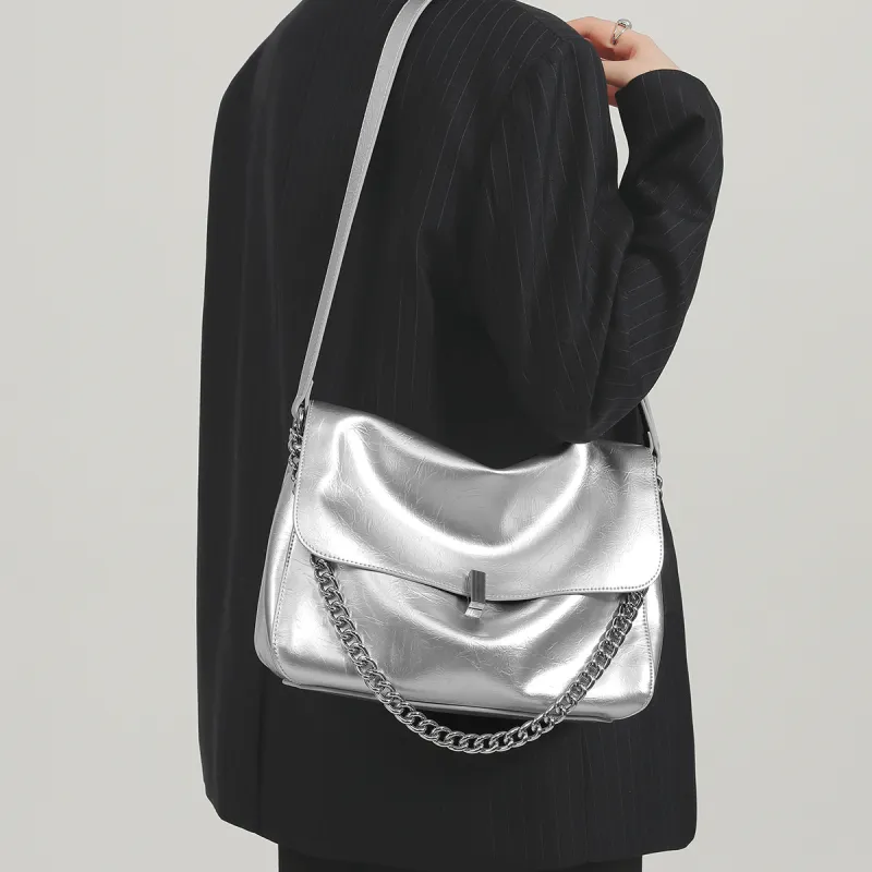 Miao Di Cow Leather Portable One Shoulder Crossbody Bag Regular Women's Starlight White/Moonlight Silver-2