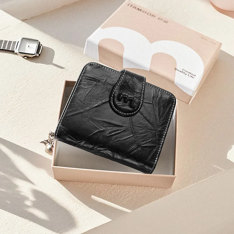 Miao Di Cow Leather Coin Purse Women's Obsidian Black-1