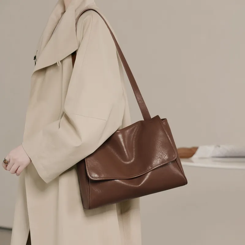 Miao Di Vegetable Tanned Top Grain Cow Leather Shoulder Bag Crossbody Bag Regular Women's Vintage Brown-1