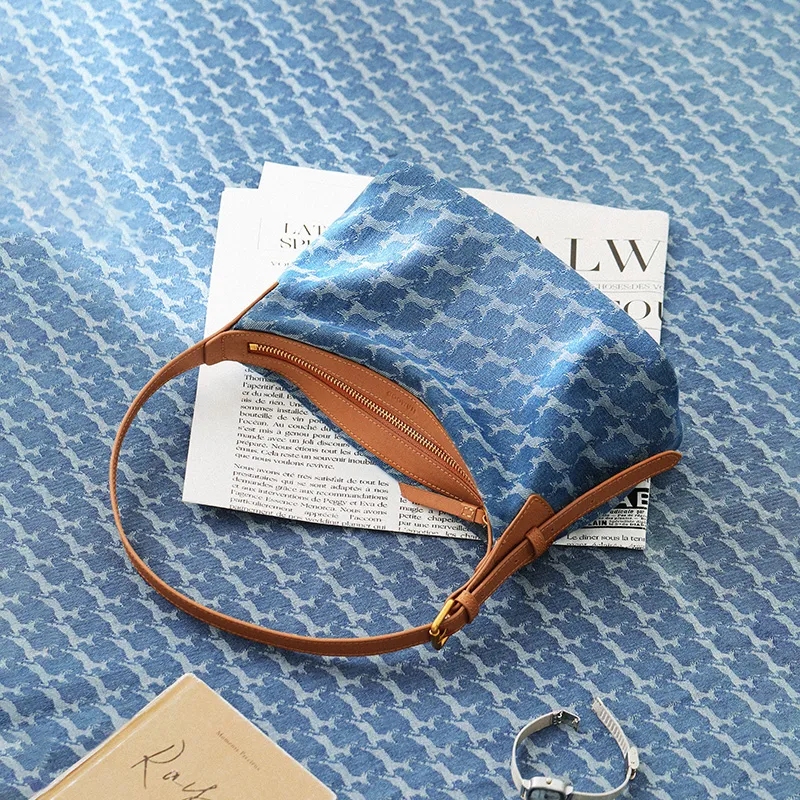 Miao Di Fabric Shoulder Bag Women's Denim Blue-6