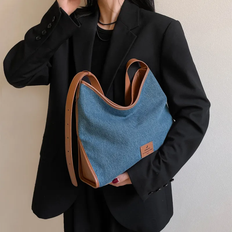 Miao Di Fabric Shoulder Bag, Crossbody Bag Regular Women's Denim Blue-3